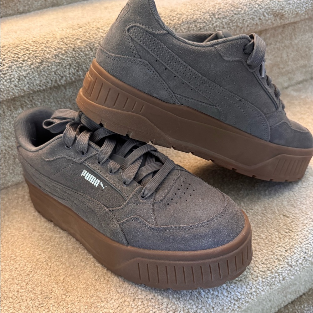 Priced to sell!
Puma women Charcoal and Brown Platform Sneakers, like NEW. - Picture 3 of 11